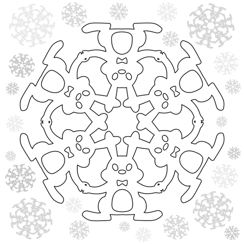 Snowflake With Bunnies Coloring Page